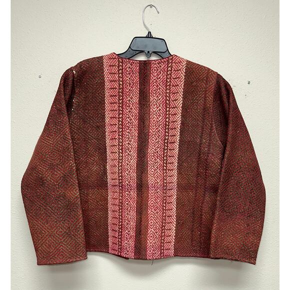 Kantha Jacket Vintage Handmade in Maroon & Pink Diamond Weave - Picture 4 of 5